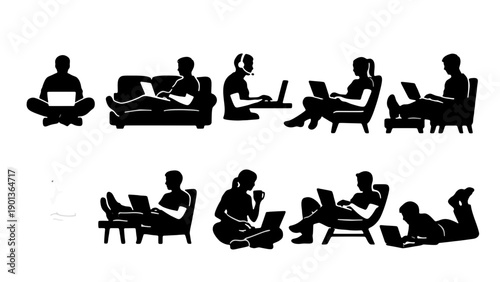 Remote Work Lifestyle Professional Silhouette Home Office Set