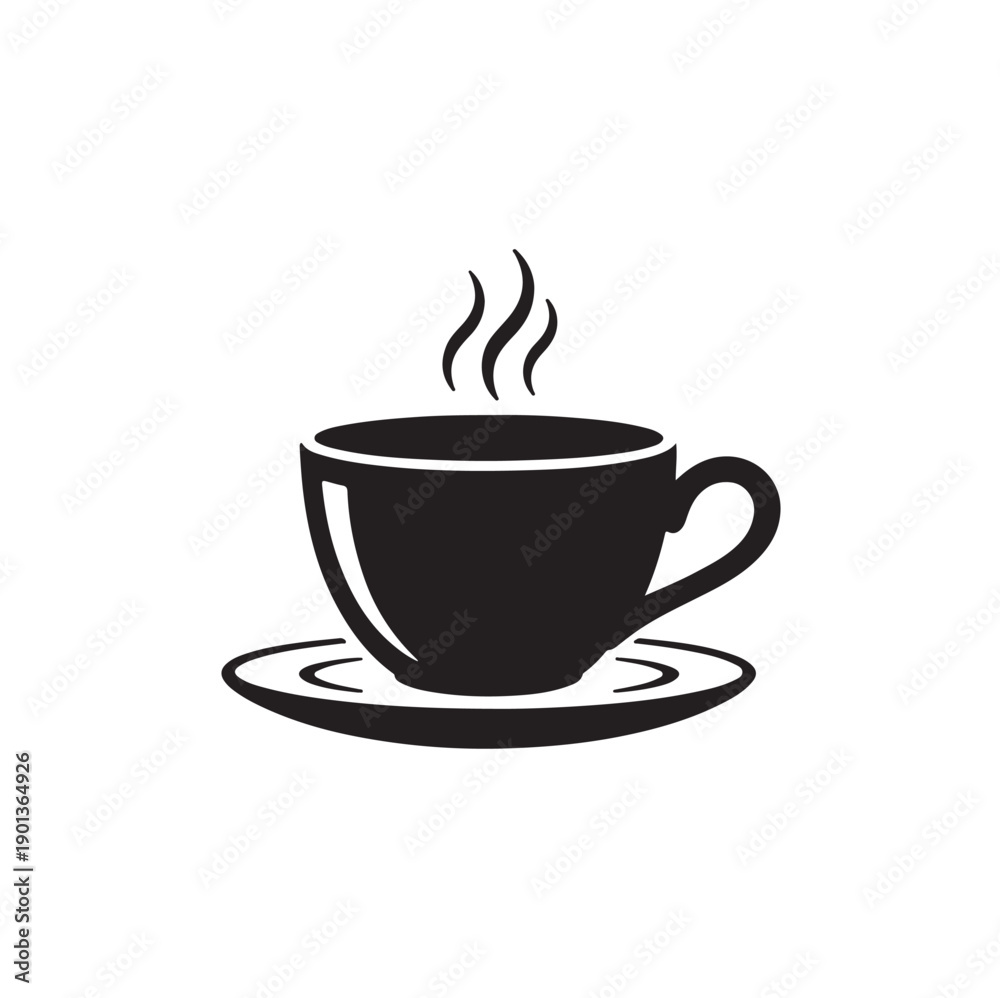 Obraz premium Hot Coffee Cup Icon Black and White Vector
