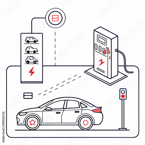 Electric vehicle smart charging prioritization system diagram, intelligent energy distribution.