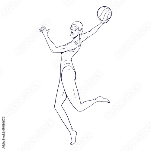 Waterpolo female player character hand drawn