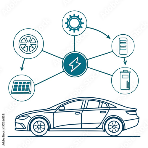 Smart automotive energy efficiency optimization system, abstract visualization of AI-driven improvements for sustainable transportation.