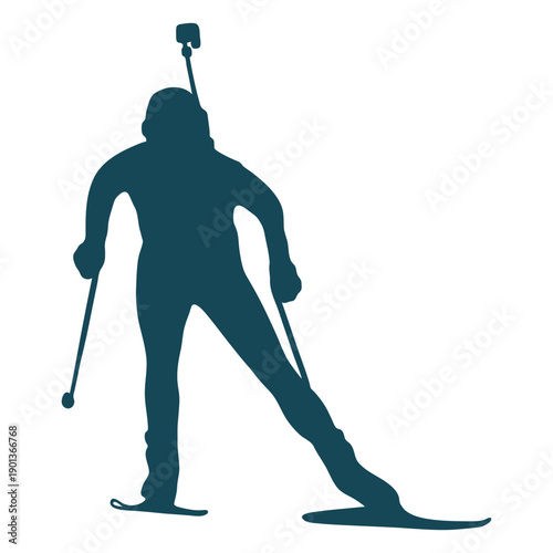 Biathlonist silhouette moving front view