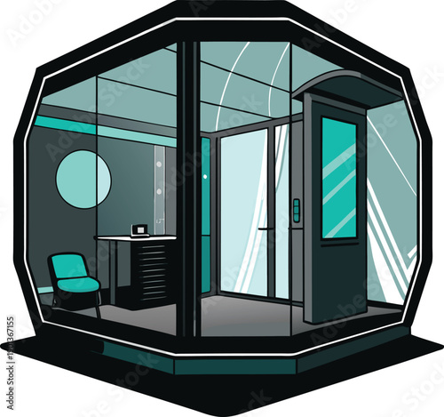 Modern octagonal office privacy pod for soundproof focused work and productivity vector illustration