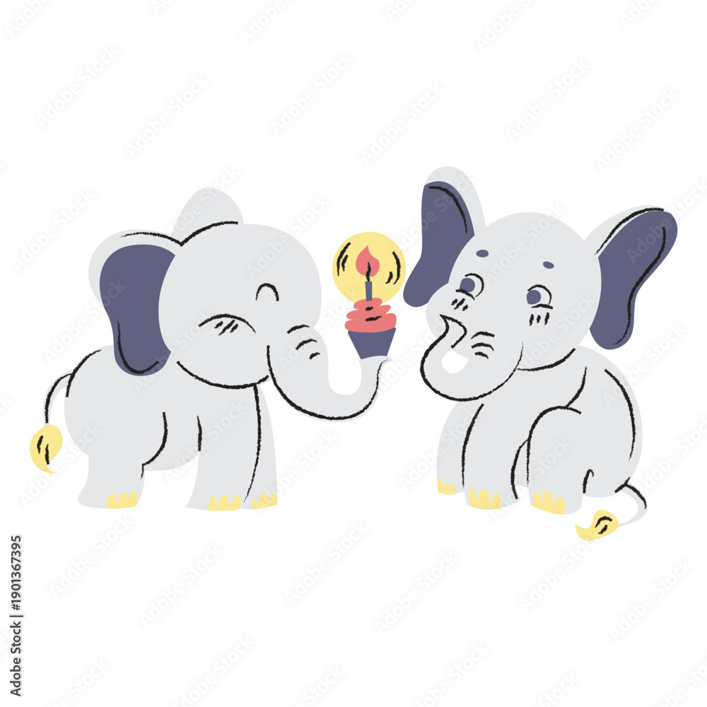 Obraz premium Cute birthday elephants hand drawn