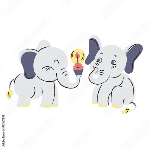 Cute birthday elephants hand drawn