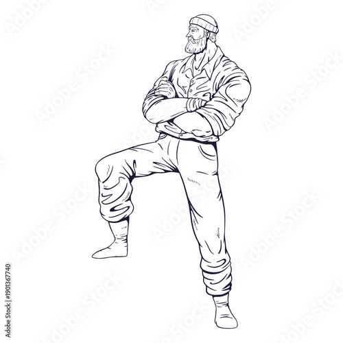 Crossed arms lumberjack character hand drawn