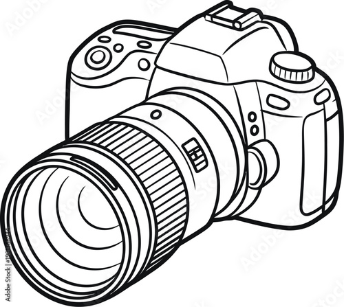 Retro digital camera illustration, vintage-style compact camera isolated on white background for photography themes, creative branding, nostalgia concepts, and tech history design projects