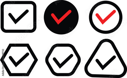 Various icons featuring checkmarks inside different geometric shapes and color variations