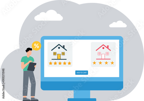 House Selection,picture of a human hand holding magnifying glass and number of houses