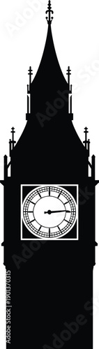 Big Ben clock tower silhouette isolated on white background iconic London landmark architecture travel tourism symbol illustration design vector minimal historic England cityscape