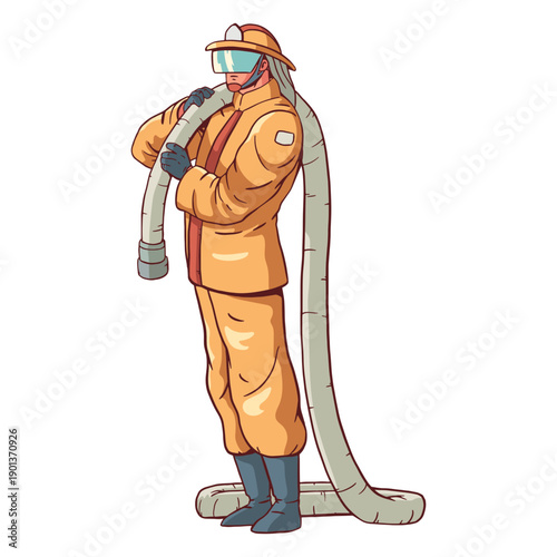 Firefighter standing colorful illustration