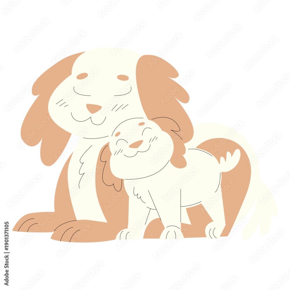 Fototapeta premium Animals mom and baby dogs illustration