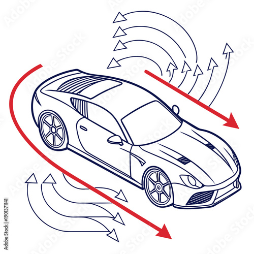 Advanced automotive cooling airflow simulation, visualizing thermal management systems in vehicles for optimal performance, clean vector graphic.