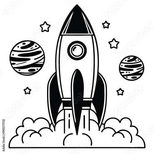 Rocket in Space: A rocket soars into the vast expanse of space, surrounded by celestial bodies like stars and planets, representing the boundless potential of exploration and adventure.