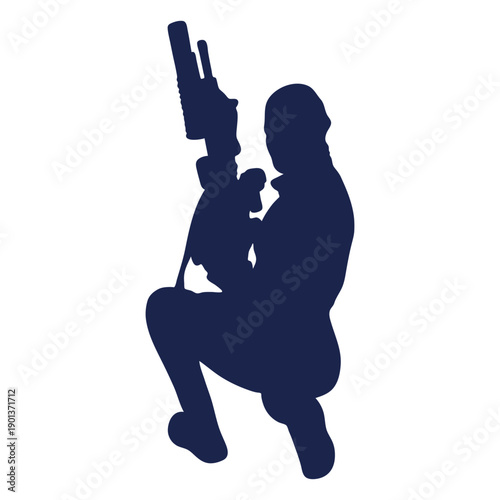 Girl rifle left facing ducking reloading silhouette