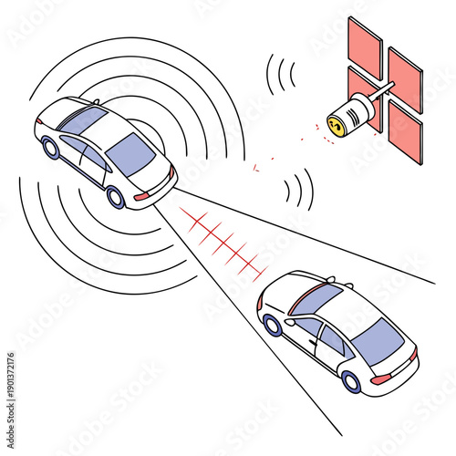 Abstract visualization of an autonomous self-driving car's sensor fusion system using intelligent data processing