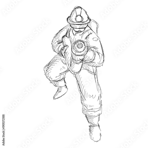 Handdrawn firefighter hose illustration