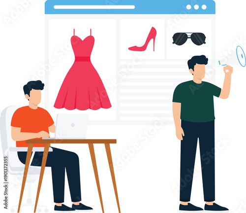 Man analyzing customer profiles searching target audience for business growth investment decisions showing user experience financial success recruitment process flat design vector art