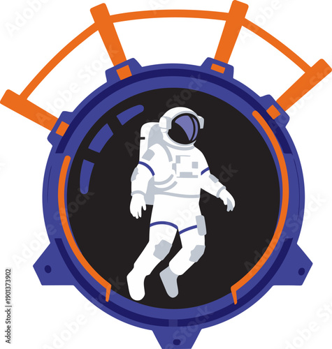Astronaut floats in a zero-gravity space chamber. A striking visual showcasing space exploration and weightlessness. Modern, clean design.