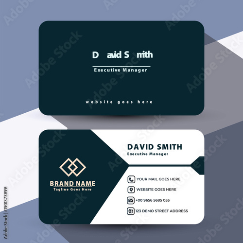 Modern and professional business card design with a clean layout and warm brown color palette.
Business card design with yellow and dark blue color scheme.