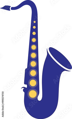 Saxophone single-reed woodwind musical instrument. Saxophone silhouette symbol. 
