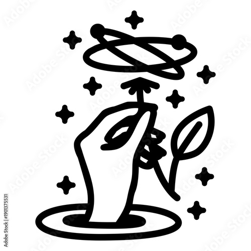 Hand holding cosmic flower stroke
