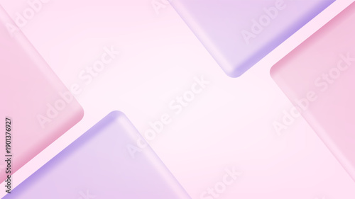 Minimal geometric pastel pink abstract background with 3D shapes in corners or angles frame. Empty horizontal poster or banner back of light soft colors. Vector minimalist design with copy space.