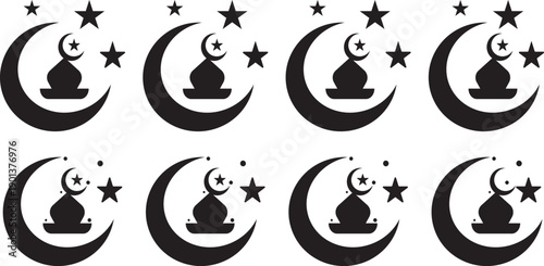 Symmetrical islamic architecture vector line icon. Traditional Islamic lamp outline icon collection illustration.
