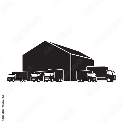 Industrial storage facility with fleet of freight trucks for transport service