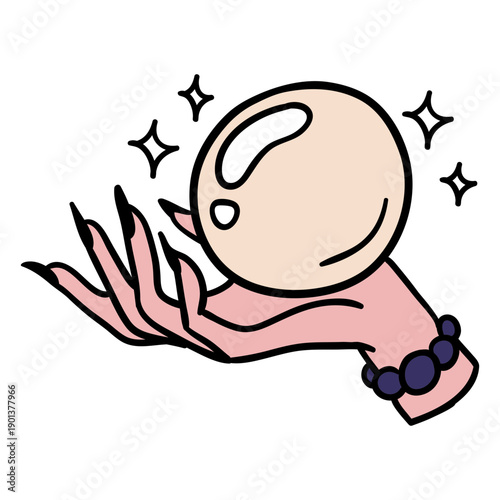 Magic crystal ball hand hand drawn