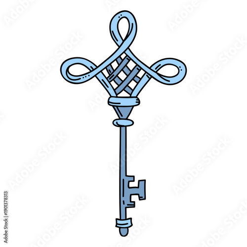 Hand drawn diamond blue ornate key