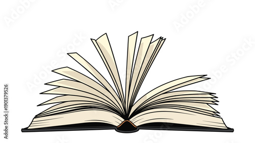 Open book with many pages fanning out represents valuable knowledge, literature, and the joy of reading and learning.