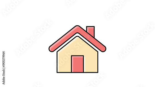 Simple house icon with a red roof and door represents real estate, property investment, and home ownership on a white background.