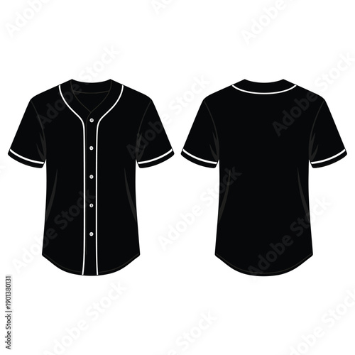 Black baseball jersey mockup displayed from front and back perspectives