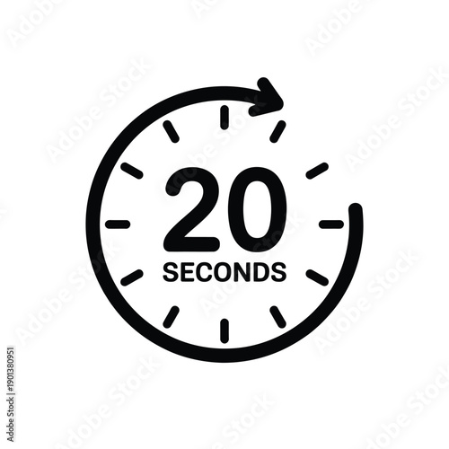 Black clock icon displaying twenty seconds with an arrow symbol