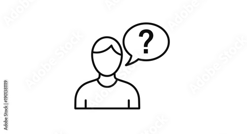Confused man thinking with question mark in speech bubble icon representing uncertainty and seeking answers concept