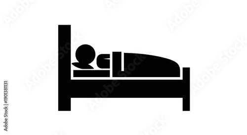 Sleeping person in bed silhouette icon representing rest relaxation sleep hygiene and hotel accommodation services