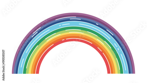 Classic colorful rainbow arc with white highlights and seven bands of color provides a cheerful and hopeful symbol.