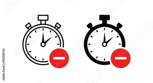 Stopwatch with red prohibition sign graphic vector illustration line art and filled icon set