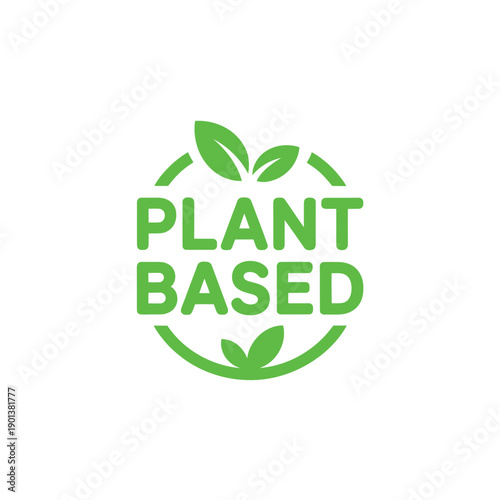 Green plant based label with leaves and curved lines eco friendly design