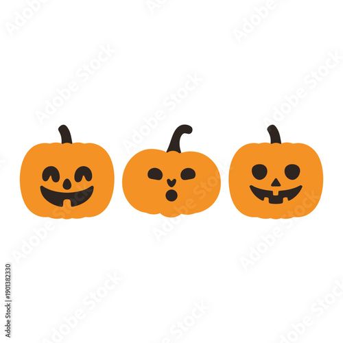 Three cartoon pumpkins with different facial expressions for halloween