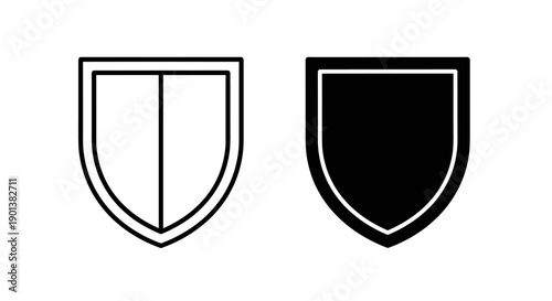 Shield protection security icon collection in thin line and solid black styles for safety and privacy design art