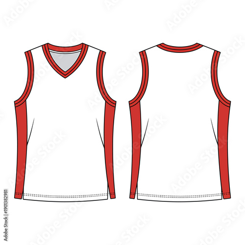 White basketball jersey with red trim displayed from front and back views