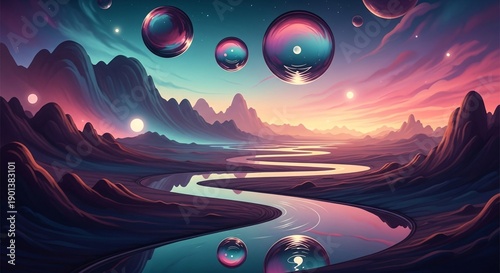 Artistic Surreal Landscape with Abstract Forms and Dreamy Colors
