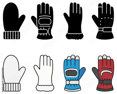 Variety of colorful winter gloves for cold weather protection
