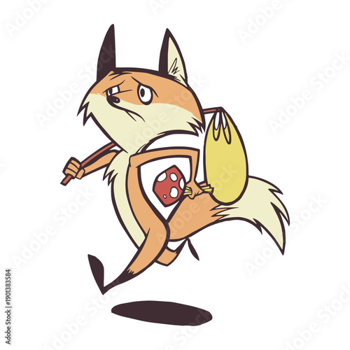 Worried fox running cartoon