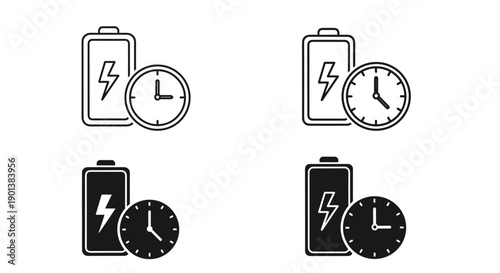 Battery charge level indicator with clock time management power energy conservation concept vector illustration