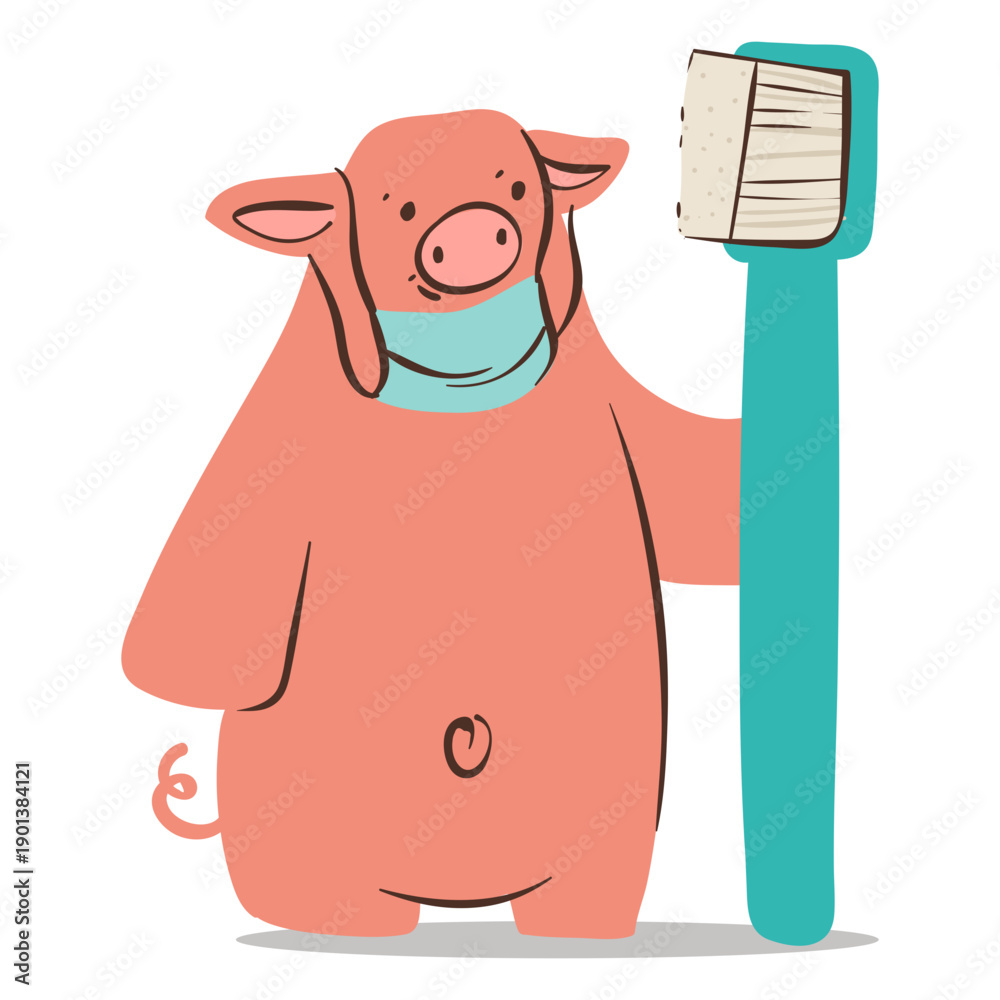 Fototapeta premium Dentist pig toothbrush character