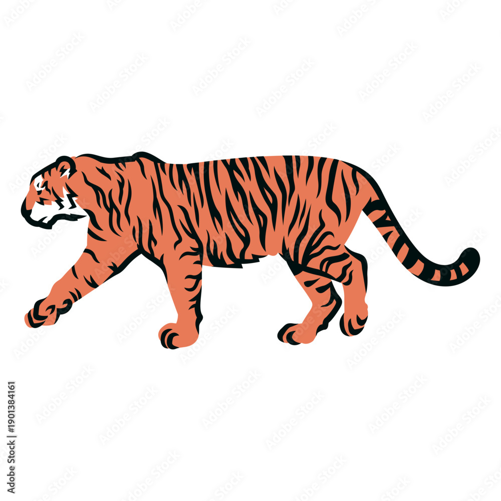 Fototapeta premium Tiger walking filled stroke