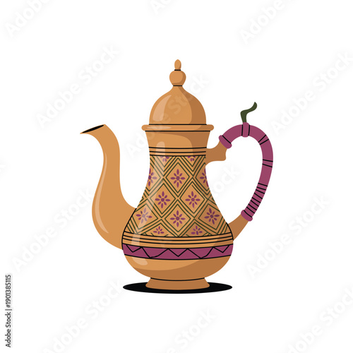 Traditional Arabic Teapot Dallah for Hospitality During Ramadan Iftar and Eid Celebrations, Beverage Vector Illustration